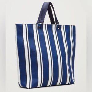 COS Navy and White Striped Duffel Bag